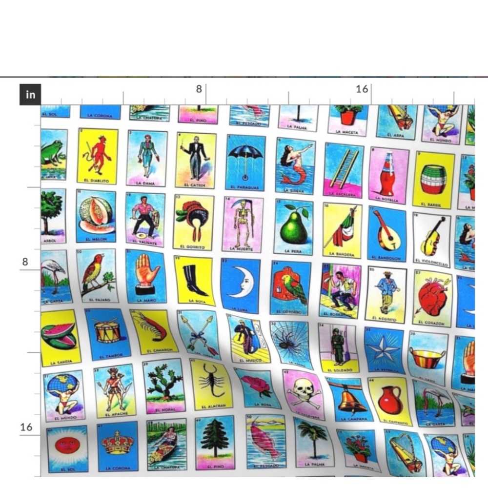 Fat Quarter, Mexican Bingo Game on cotton